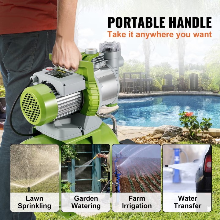 1300W Pressure BBooster Pump 4200 L/h Pressure Tank Watering 45 m Suction 8 m 220V