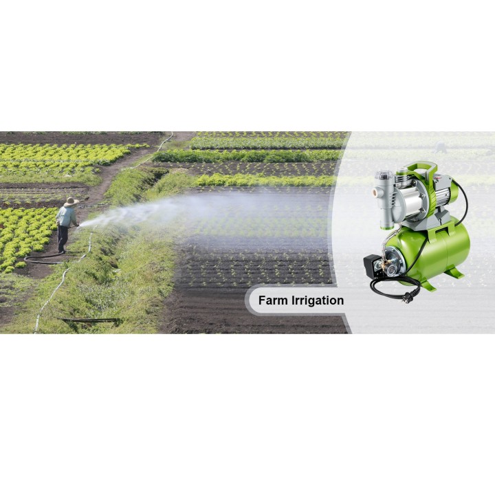 Unidad de refuerzo 1300W Bomba Tanque de presión 4200 L/h Riego 45 m Aspiración 8 m 220V