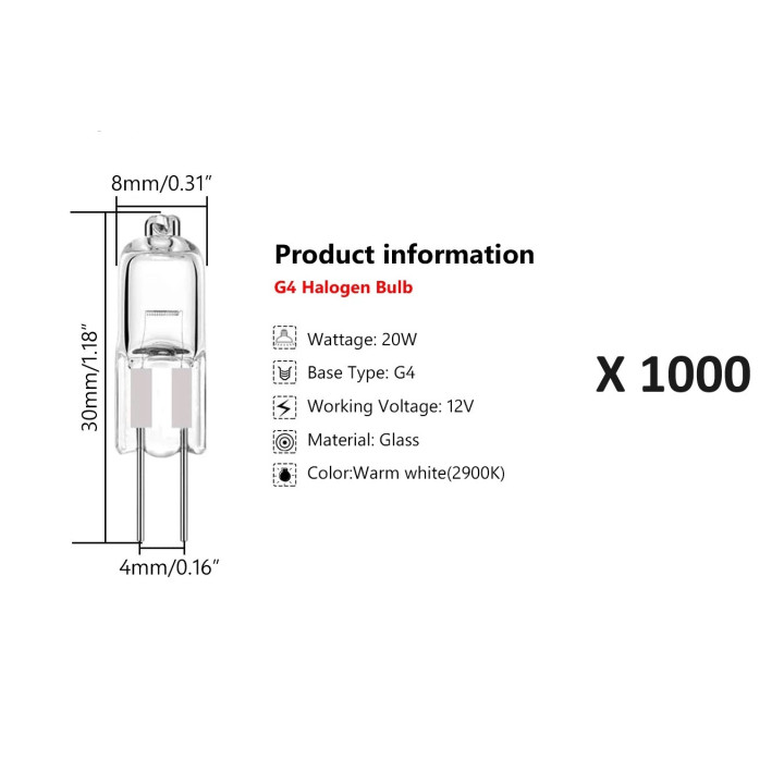10 lampadina g4 12v 20w bianco caldo alogene illuminazione luce linea 3000h jc capsula
