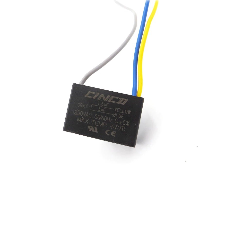 Ceiling Fan Capacitor Cbb61 1.5Uf + 3Uf 3 Wires, 250 Vac Model: CBB61