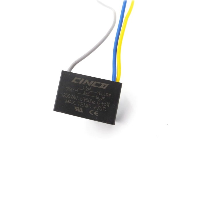 Condensador de ventilador de techo Cbb61 1.5Uf + 3Uf 3 cables, 250 Vac Modelo: CBB61
