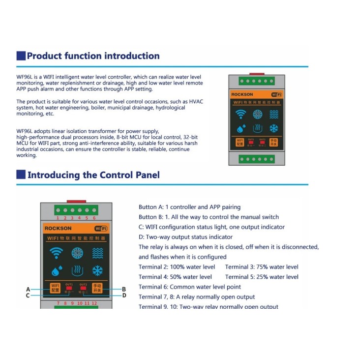 copy of Water Level Controller Low High Tank Pond wf96l 5 Probes Wifi Relay 220V Cut Off Booster Pump