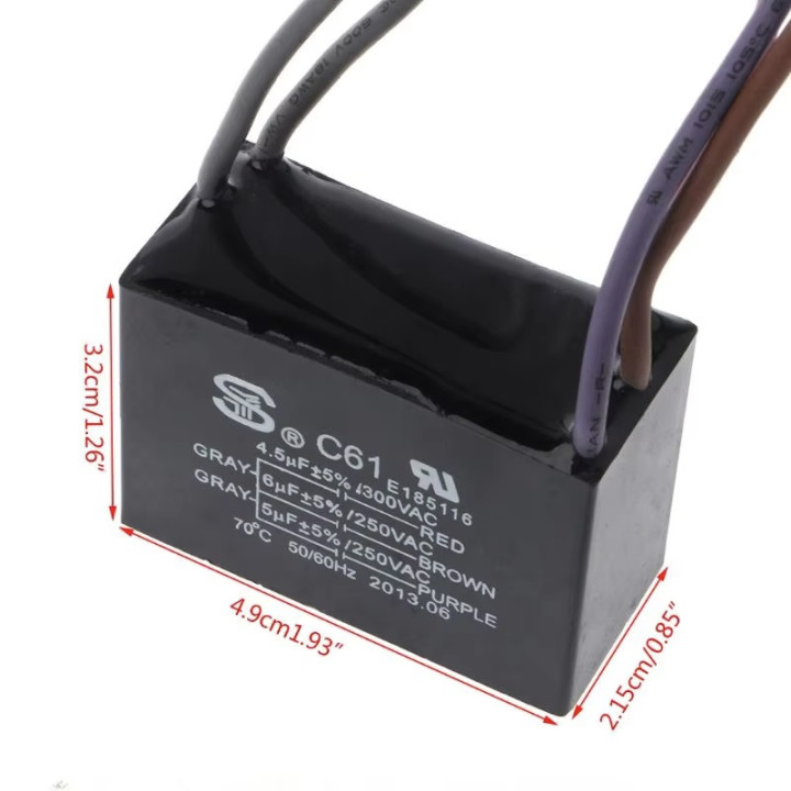 Condensatore ventilatore a soffitto Cbb61 4.5Uf + 5Uf + 6uf 5 fili, 250 Vac Modello: CBB61