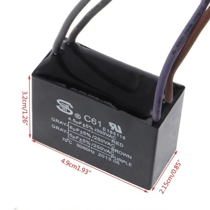 Condensatore ventilatore a soffitto Cbb61 4.5Uf + 5Uf + 6uf 5 fili, 250 Vac Modello: CBB61