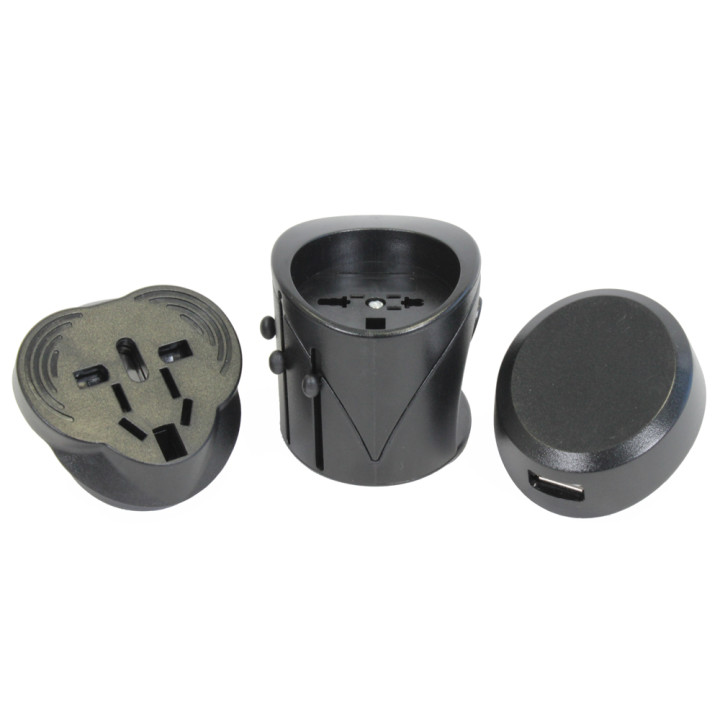 Adaptador conector electrico 150 paises con puerto usb viaje europa usa inglaterra uk australia jr international - 1