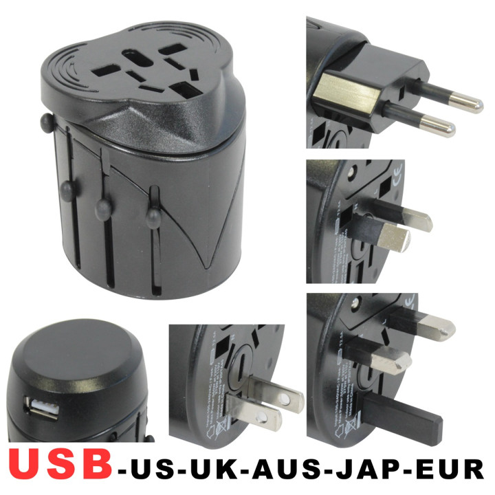 Adaptador conector electrico 150 paises con puerto usb viaje europa usa inglaterra uk australia jr international - 8