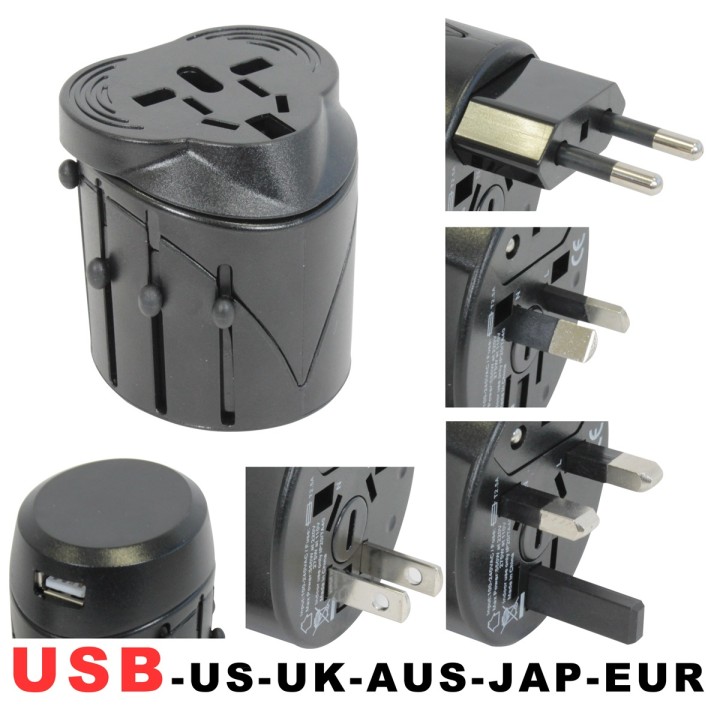 Adaptador conector electrico 150 paises con puerto usb viaje europa usa inglaterra uk australia jr international - 8
