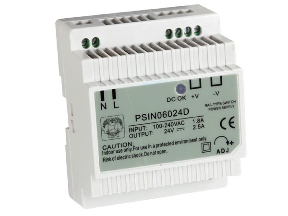 Suministro din rail 60w 220v 110v 24v 2.5a psin06024dn 185 a 264v ac 24v 230v 240v velleman - 2