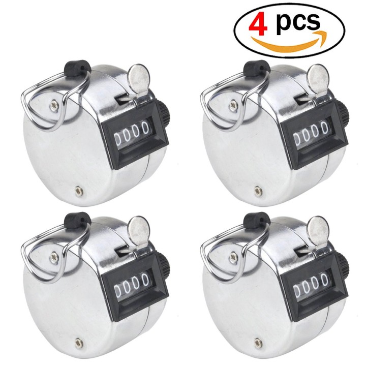 4 Chrome mechanical 4 digit counts 0-9999 hand held manual tally counter clicker golf dcolor - 1