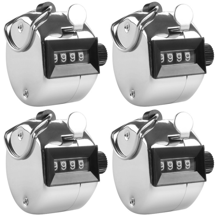 4 Chrome mechanical 4 digit counts 0-9999 hand held manual tally counter clicker golf dcolor - 3