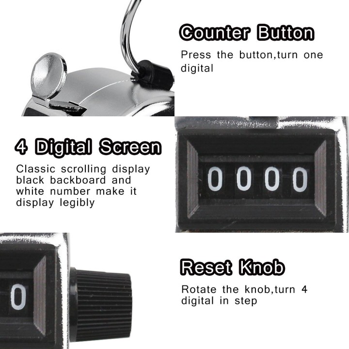 4 Chrome mechanical 4 digit counts 0-9999 hand held manual tally counter clicker golf dcolor - 11