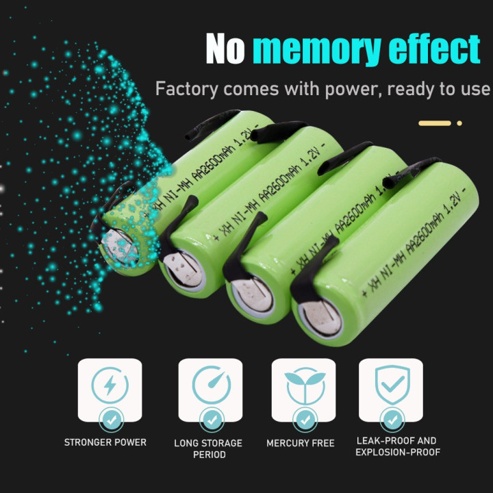 4 2600mah Ni-mh Batteria Ricaricabile Tab Saldatura Rasoio Elettrico Torcia Spazzolino Philips