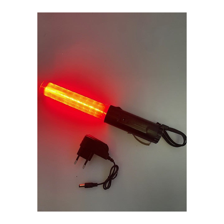 Bastone luminoso 26cm led rosso + batteria ricaricabile + caricabatterie 220v 5v supporto magnetico