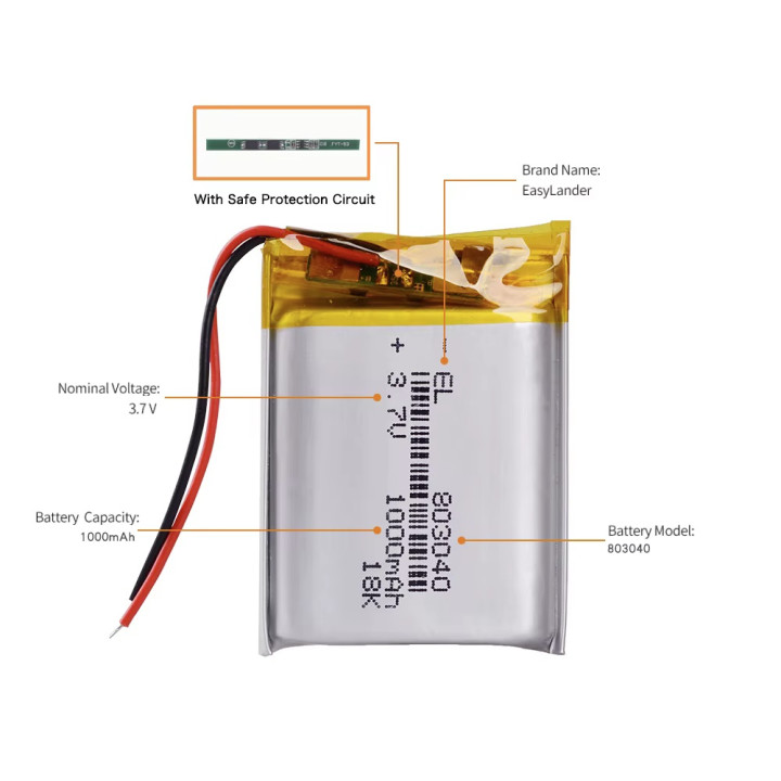 Batería lipo recargable akku 3,7 v 1000mah acumulador Li-polímero helicóptero avión 803040