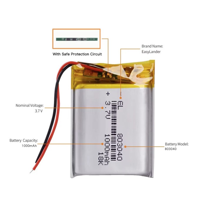 Rechargeable lipo battery akku 3.7v 1000mah accumulator accu Li-polymer helicopter airplane 803040