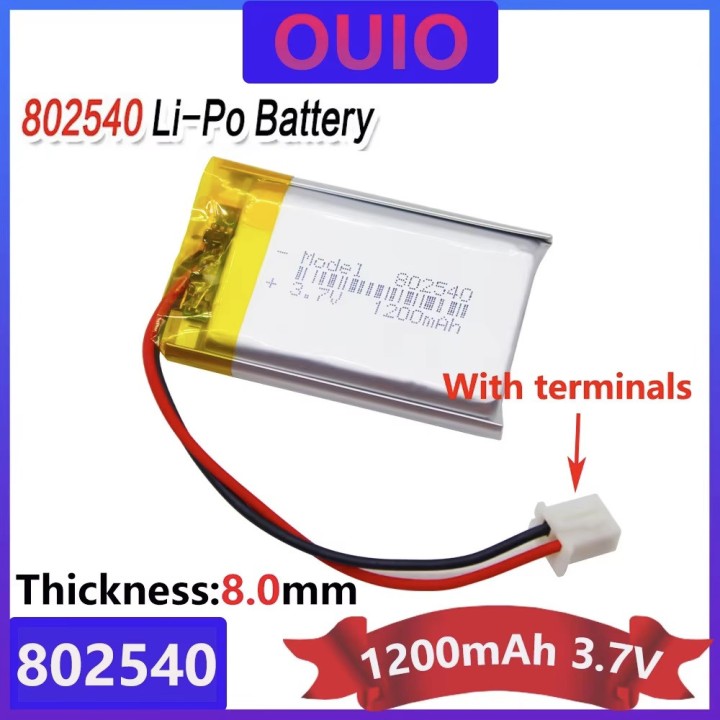 Lithium Ion Polymer Lithium PCB Battery 1200mAh 3.7v Rechargeable 802540 with Terminal