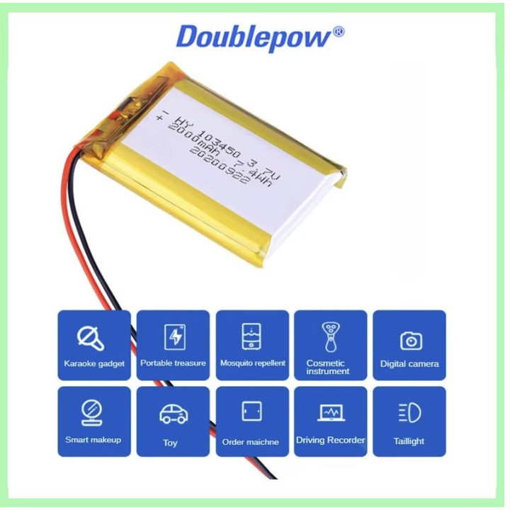 Akku wiederaufladbar, Lipo-Akku 3,7 V, 1800 mAh, 2000 mAh, 103450,