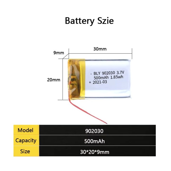 Battery rechargeable lipo battery 3.7v 500mah accumulateur accu Li-polymer helicoptere avion 902030