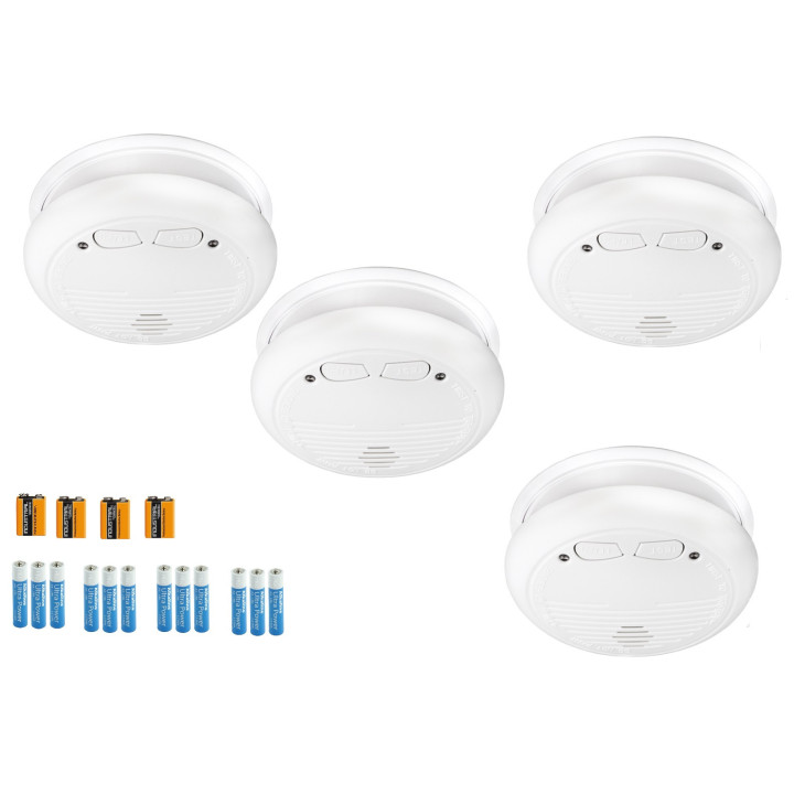 4 Detecteur sans fil en14604 + piles detection fumee incendie rf 433mhz alarme feu radio