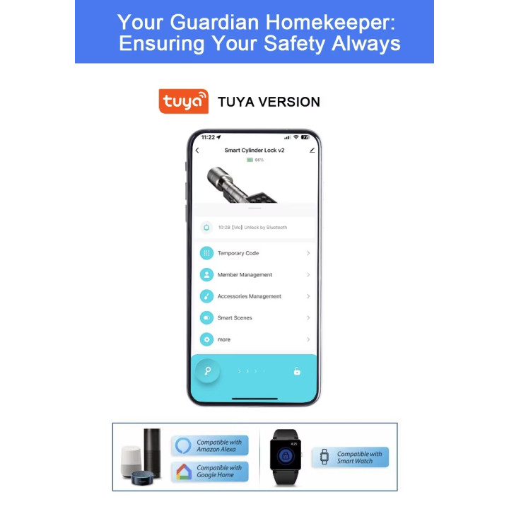 Tuya Bluetooth Fingerprint Smart Door Lock Code Keypad Home Apartment