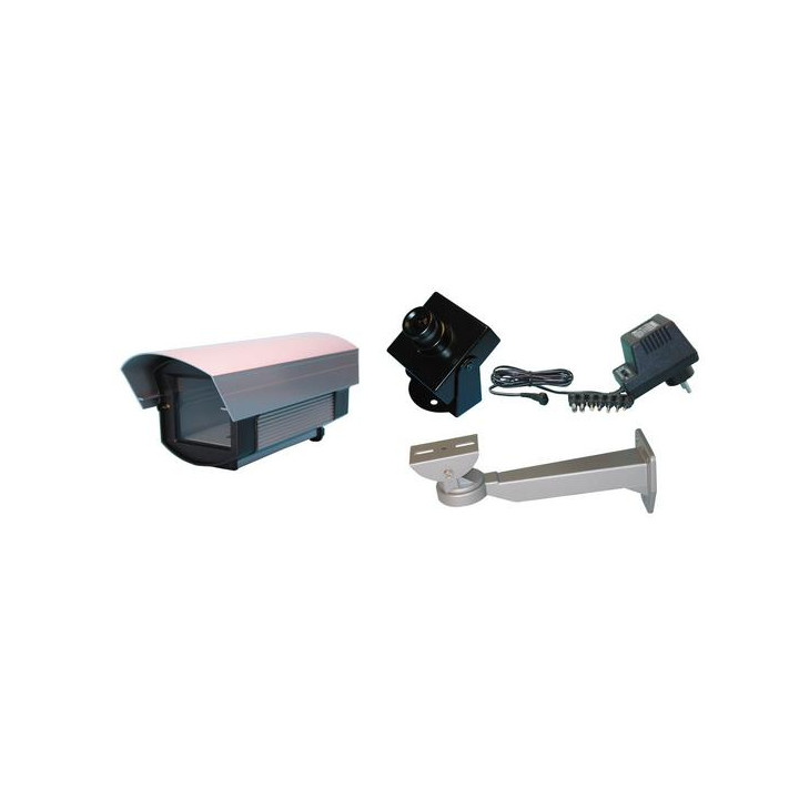 Kit camera videosorveglianza nero e bianco+coffanetto protezione esterna videosorveglianza jr international - 1
