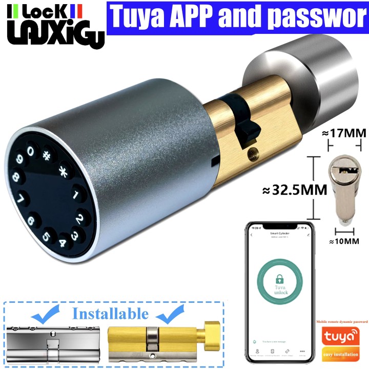 Cylinder 17 x 32.5mm smart door wifi tuya blutooth code keypad ip66 home apartment