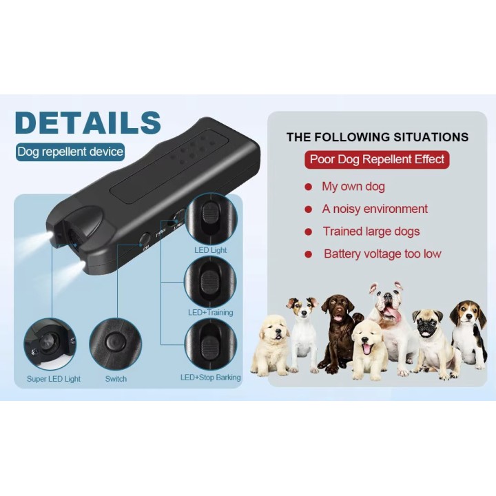 125dB Ultrasonic Dog Repeller Hostile Cat Anti Barking Training Deterrent Torch Led Lamp