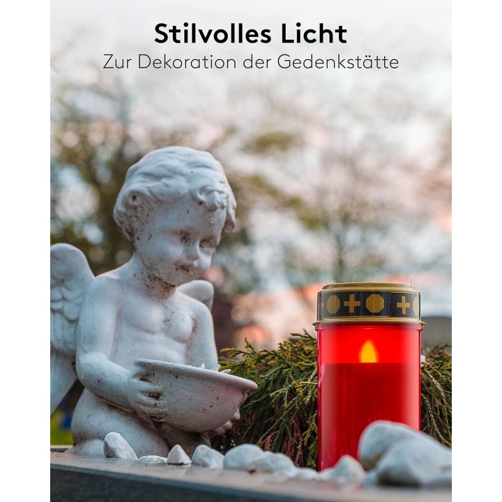 Led novenenkerze grablicht, led rot, flackernde led kerze, grabkerze, grabschmuck