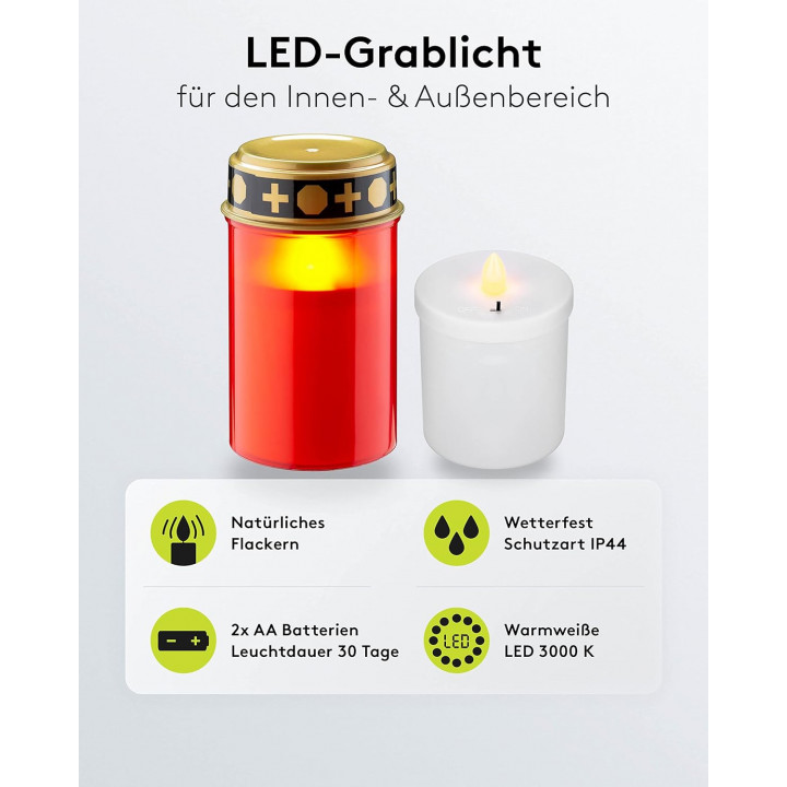 Led novenenkerze grablicht, led rot, flackernde led kerze, grabkerze, grabschmuck