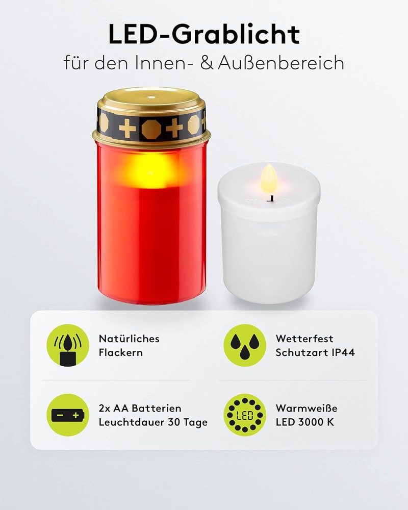 Led novenenkerze grablicht, led rot, flackernde led kerze, grabkerze, grabschmuck
