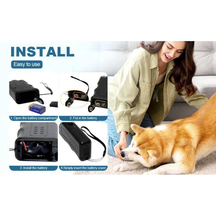 Ultraschall-Repeller, 125 dB, feindliche Hunde, Katzen, Anti-Bell-Abschreckung, Trainings-Taschenlampe, LED-Lampe