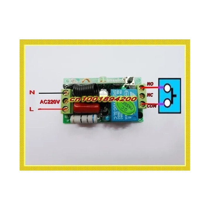 Modulo ricevitore relè ac interruttore 220v 433mhz 1ch con 2 telecomando wireless rf433mhz