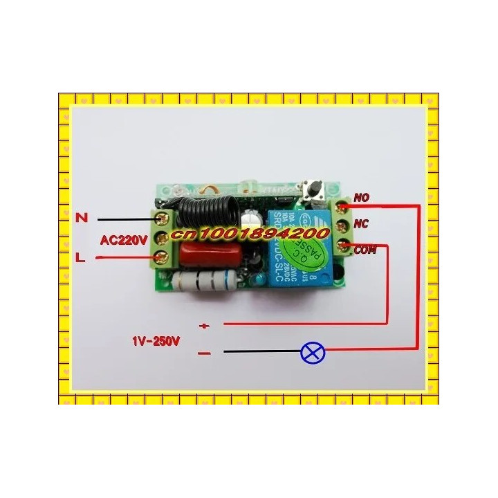 Modulo ricevitore relè ac interruttore 220v 433mhz 1ch con 2 telecomando wireless rf433mhz