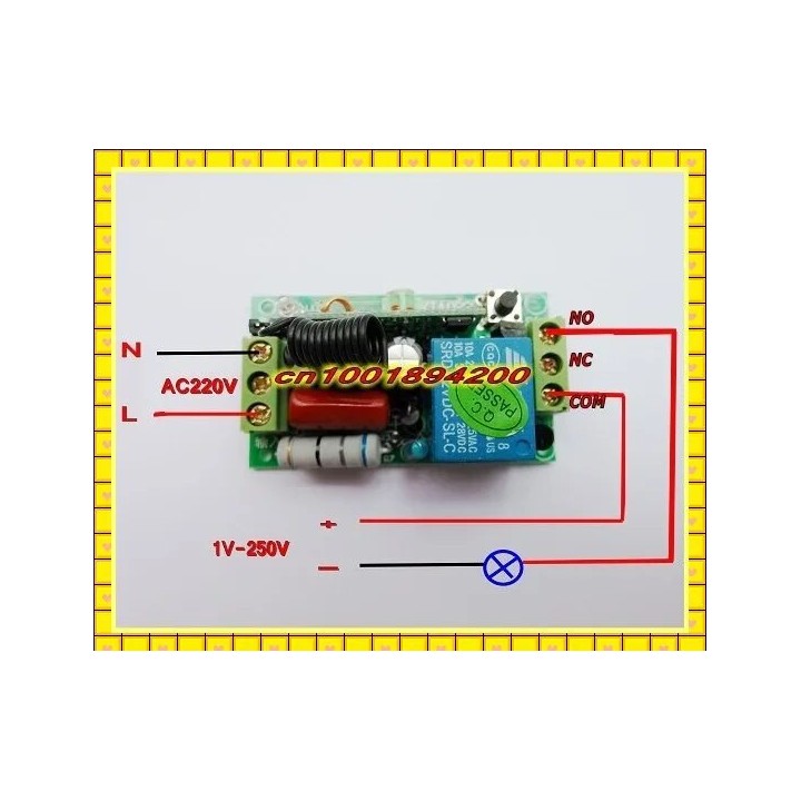 Modulo ricevitore relè ac interruttore 220v 433mhz 1ch con 2 telecomando wireless rf433mhz