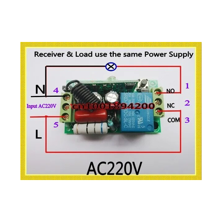 Ac relay receiver module switch 220v 433mhz 1ch with 2 wireless remote control rf433mhz