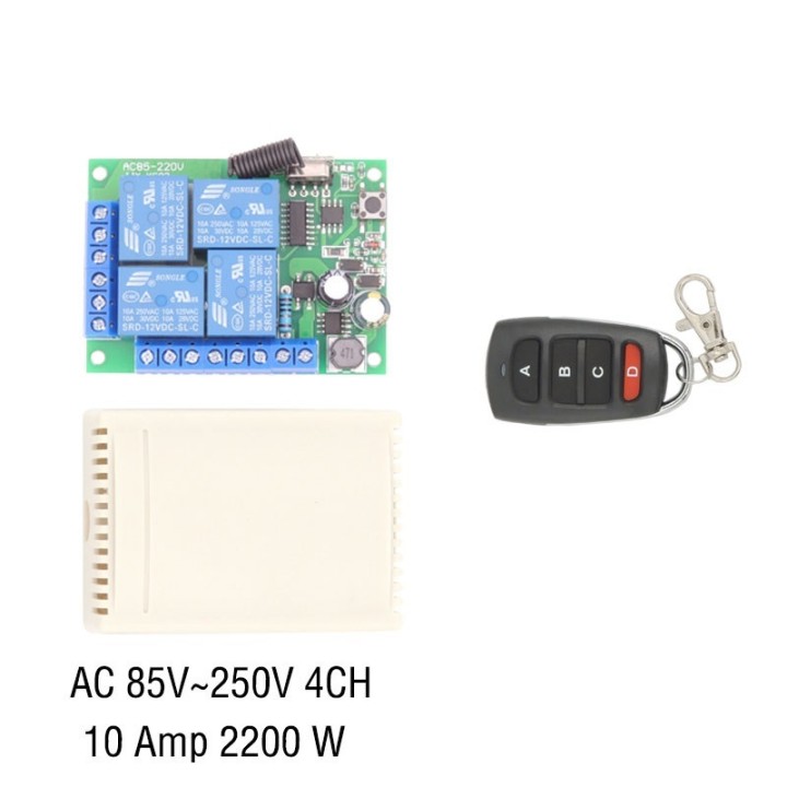 Recepteur radio 220v 4CH 4 canaux + 2 Telecommande Sans Fil Commutateur Lumiere Relais 433Mhz
