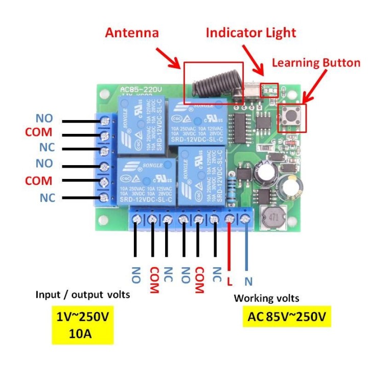 Télécommande Sans Fil AC 220 V 4CH 4 CH Système CommutateurLumière Commutateur Relais Module Récepteur Radio Émetteur 433Mhz