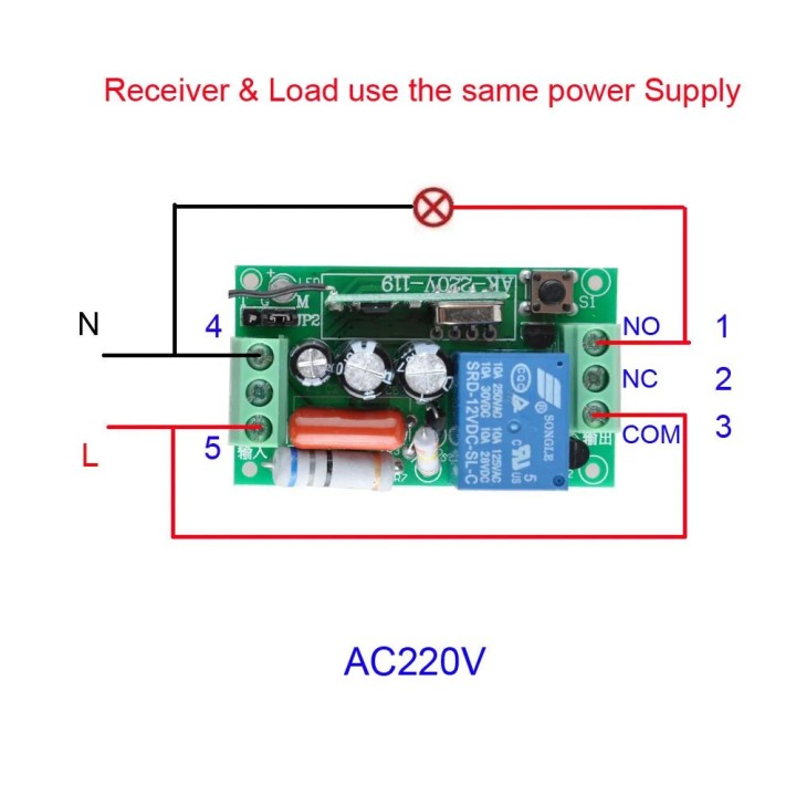 Modul empfänger relais ac schalter switch 220v 433mhz 1ch mit 2 drahtloser fernbedienung rf433mhz