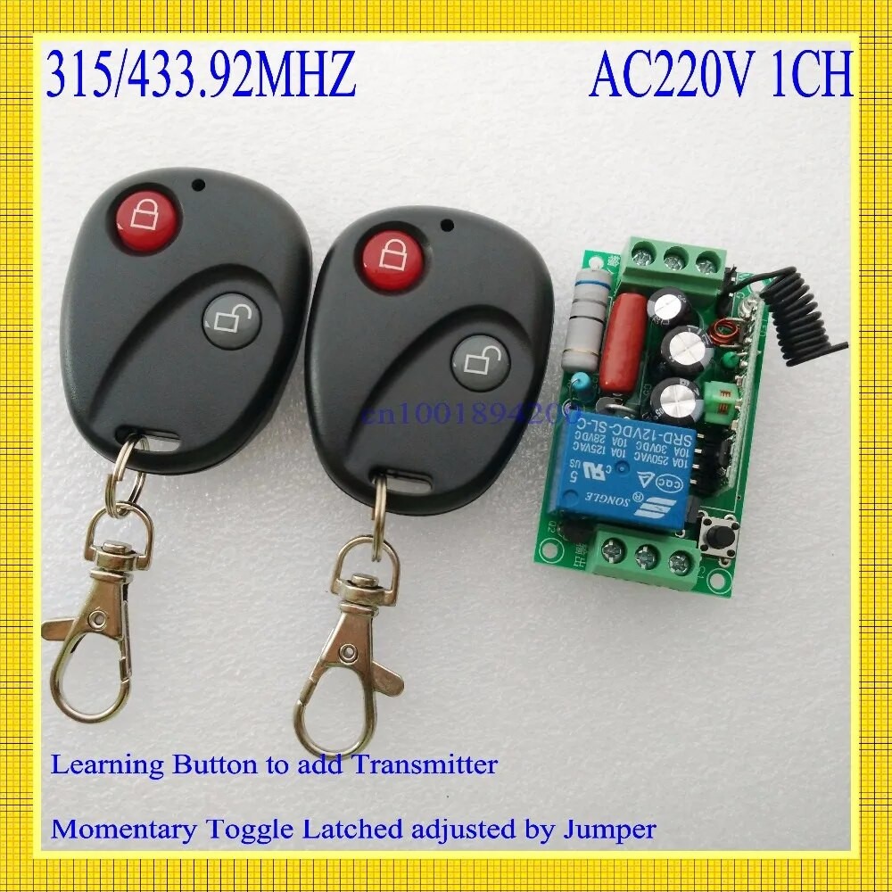 Modul empfänger relais ac schalter switch 220v 433mhz 1ch mit 2 drahtloser fernbedienung rf433mhz