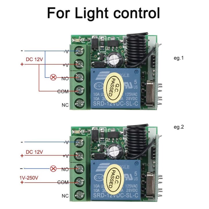 copy of 1 Channel 12V Wireless Relay Light Switch System Receiver + 2 Remote Control