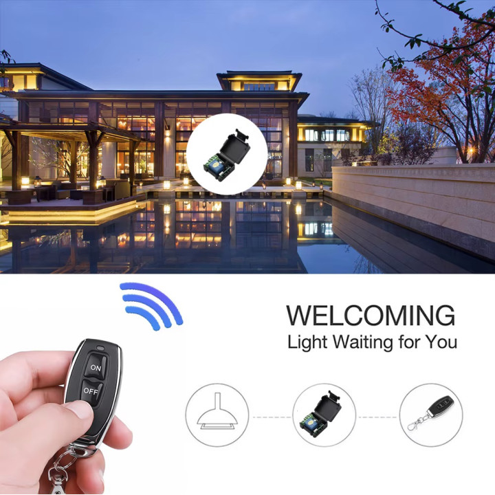 copy of 1 Channel 12V Wireless Relay Light Switch System Receiver + 2 Remote Control