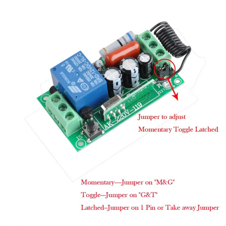 Ac relay receiver module switch 220v 433mhz 1ch with 2 wireless remote control rf433mhz