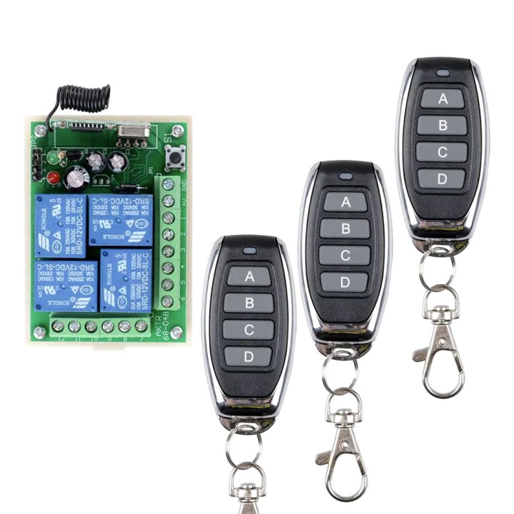Ricevitore radio rolling code 12v 4 canali + 2 telecomandi 4 canali Interruttore luce Relè 433Mhz