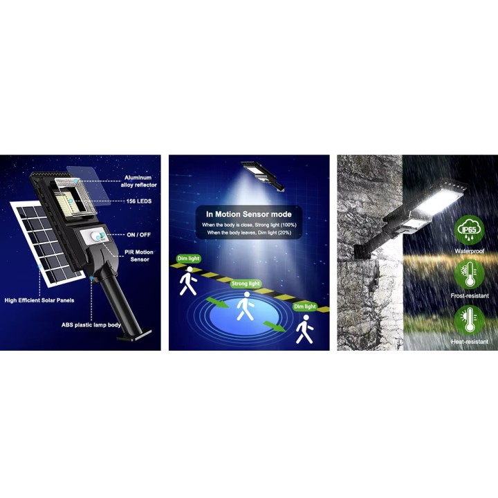 Lampada solare da esterno impermeabile 156 LED IP65 batteria con sensore radar illuminazione da parete