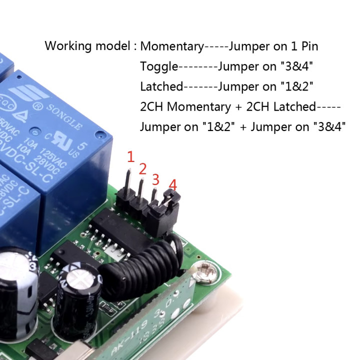 12v 4ch rolling code radio receiver + 2 remote controls 4 channels Switch Light Relay 433Mhz
