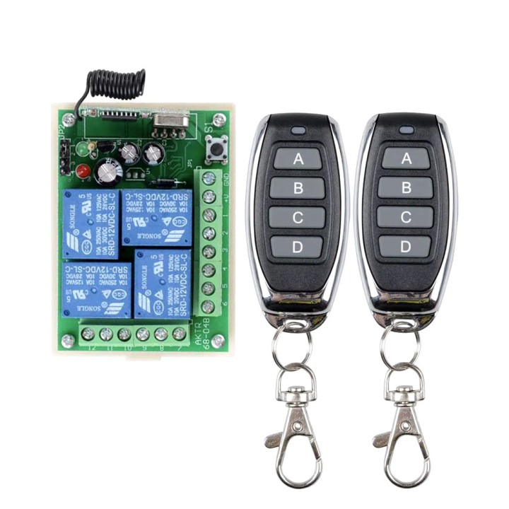 12v 4ch rolling code radio receiver + 3 remote controls 4 channels Switch Light Relay 433Mhz