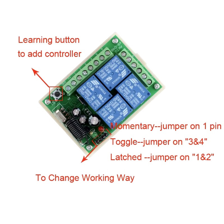 12v 4ch rolling code radio receiver + 1 remote controls 4 channels Switch Light Relay 433Mhz