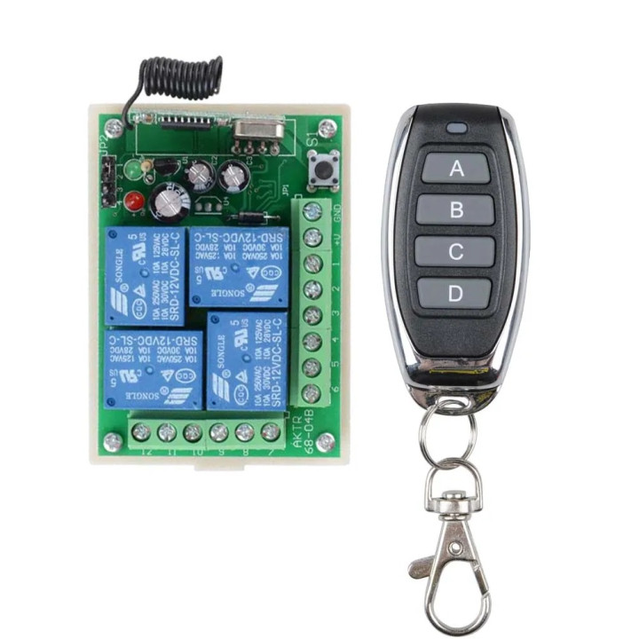 Ricevitore radio rolling code 12v 4 canali + 1 telecomandi 4 canali Interruttore luce Relè 433Mhz