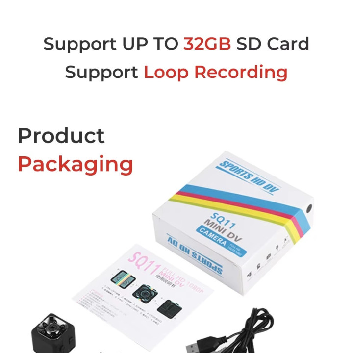 Caméra sécurité cachée rechargeable infrarouge SQ16 1080P HD Vision nocturne enregistrement numérique sd