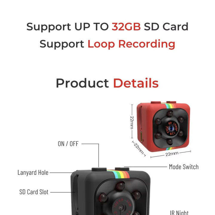Caméra sécurité cachée rechargeable infrarouge SQ16 1080P HD Vision nocturne enregistrement numérique sd